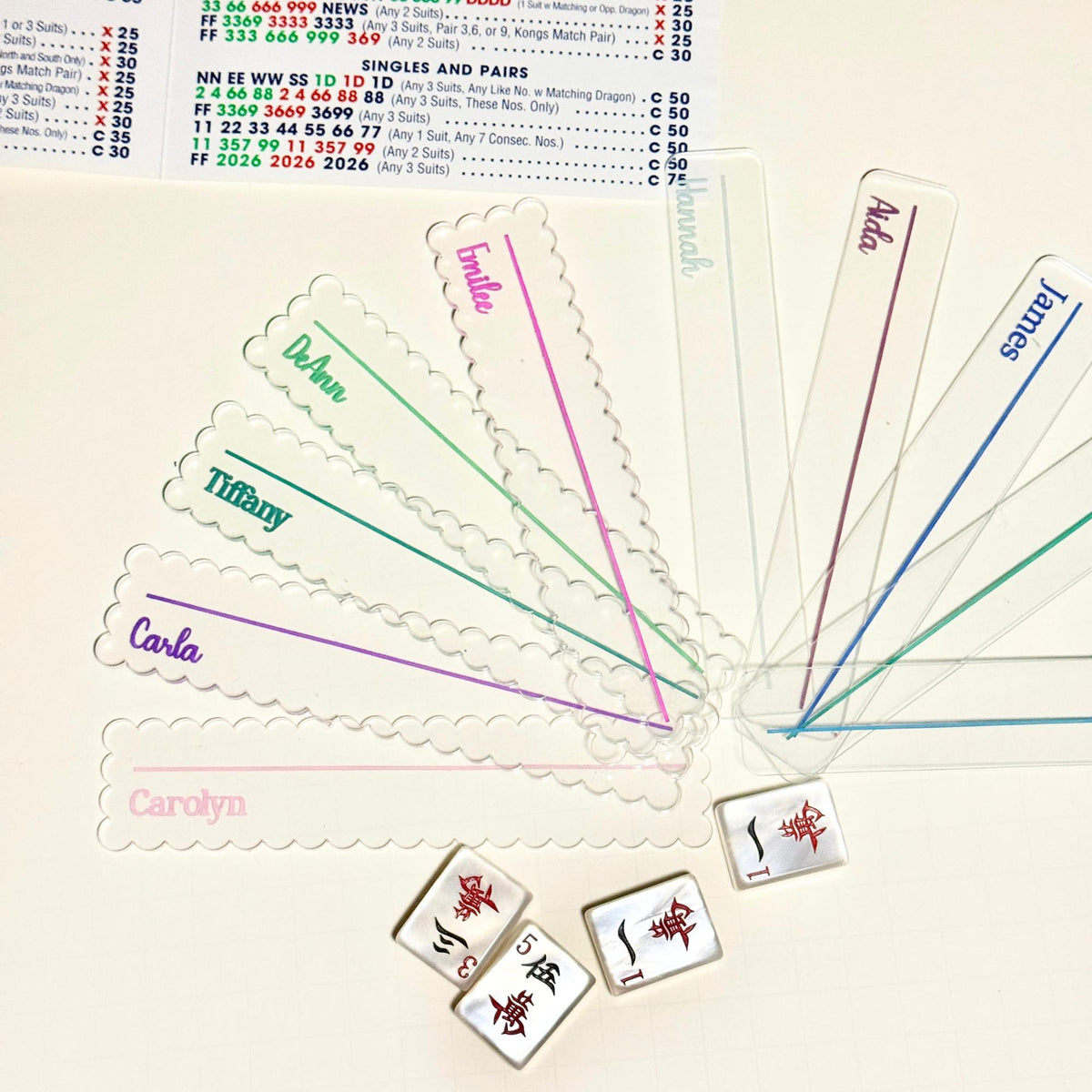 Scalloped acrylic mahjong line finders for game night