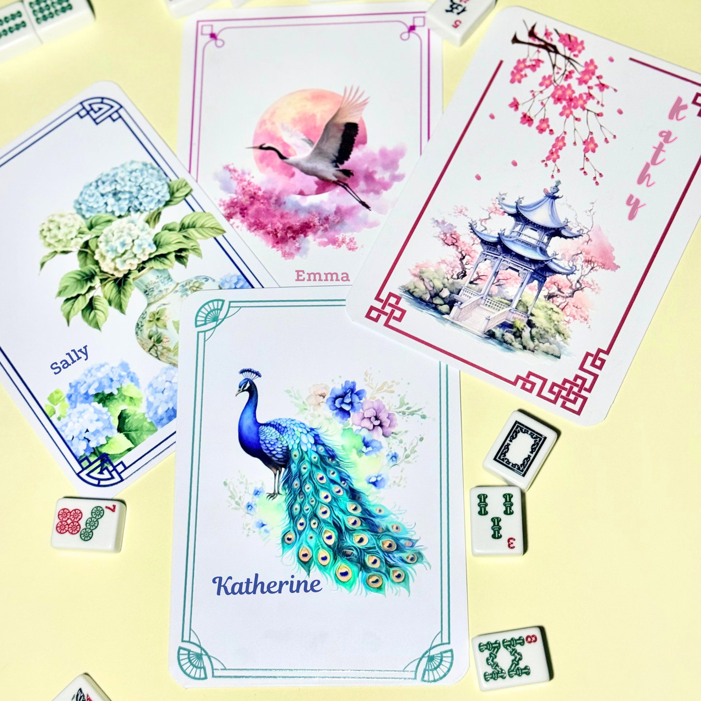 Personalized Mahjong Tile Shuffler — Chinoiserie Design