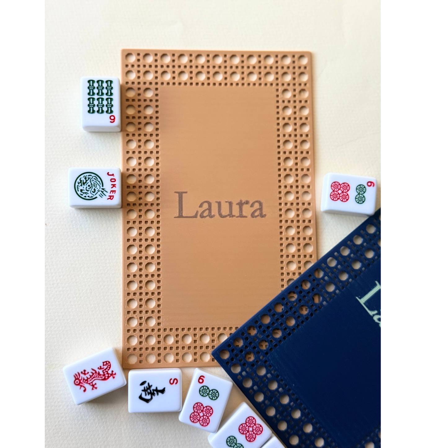 Personalized Mahjong Tile Shuffler — Rattan Inspired Design