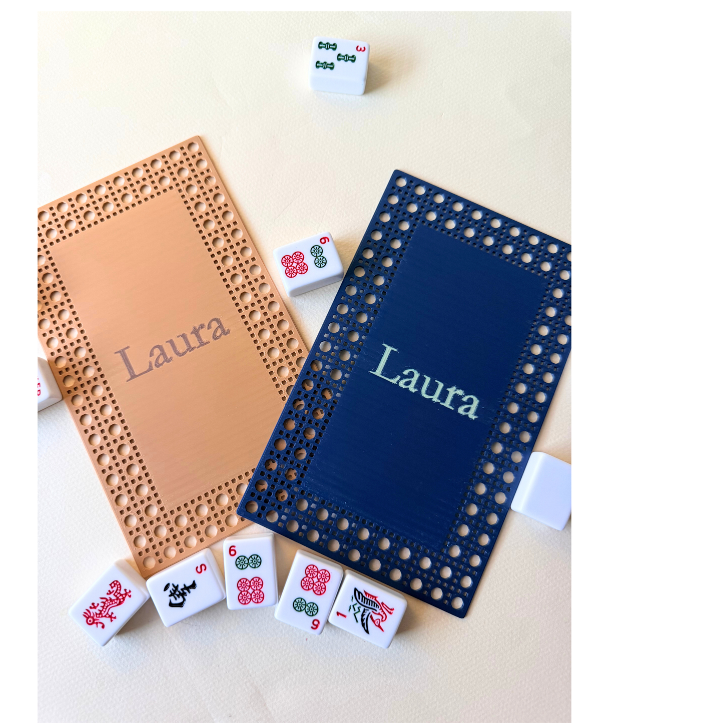 Personalized Mahjong Tile Shuffler — Rattan Inspired Design