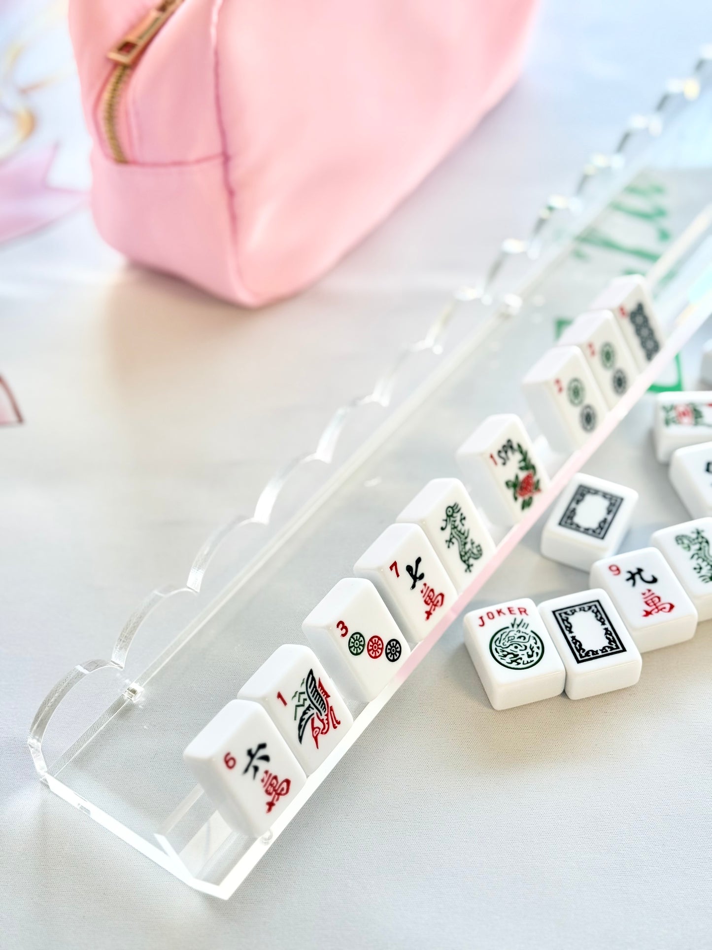 Clear Mahjong Tile Rack 20”- scalloped pushers