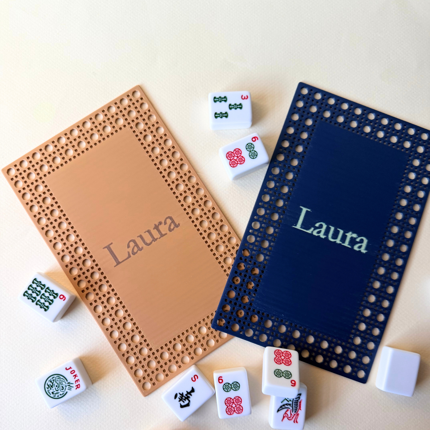 Personalized Mahjong Tile Shuffler — Rattan Inspired Design
