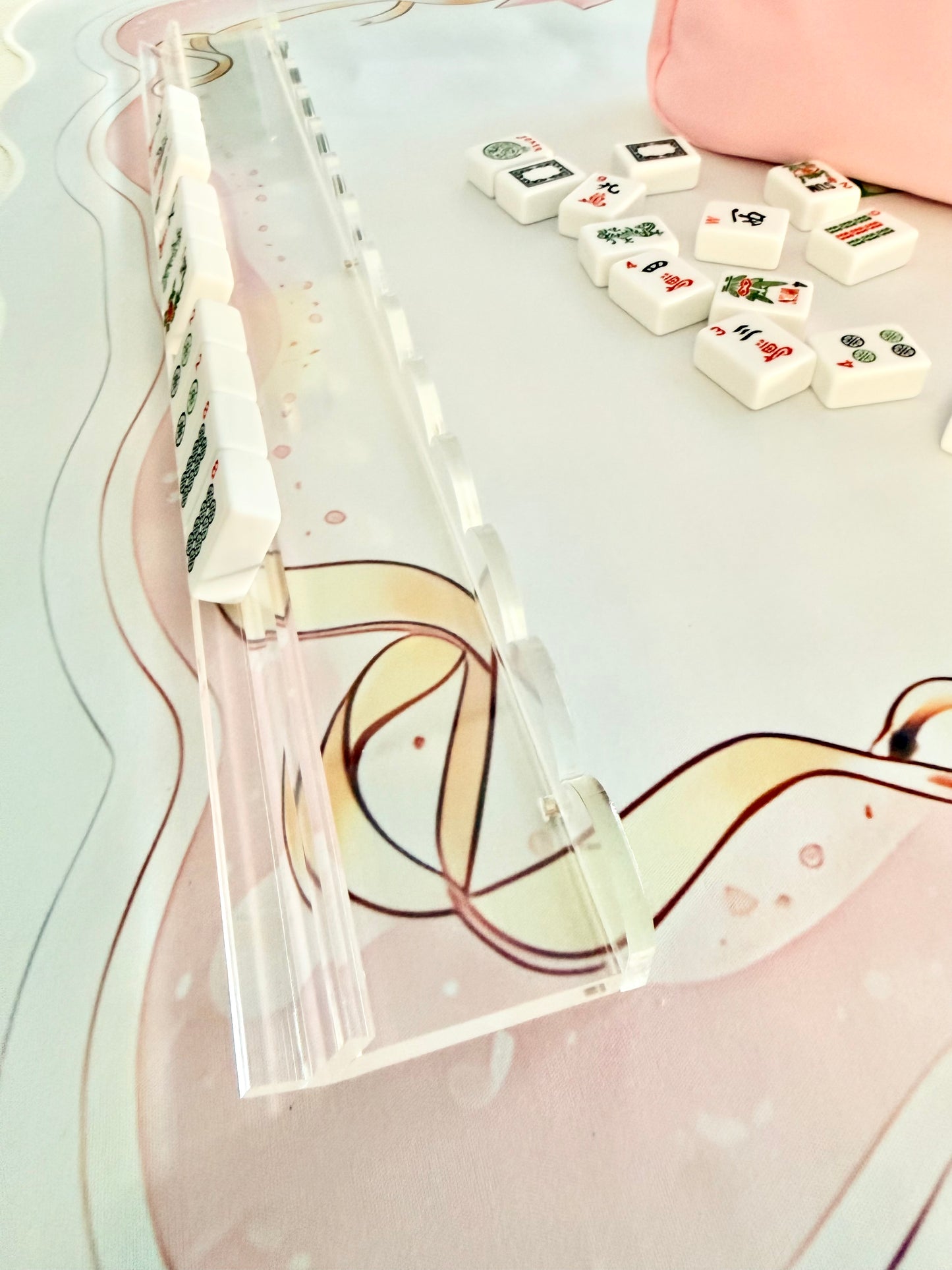 Clear Mahjong Tile Rack 20”- scalloped pushers
