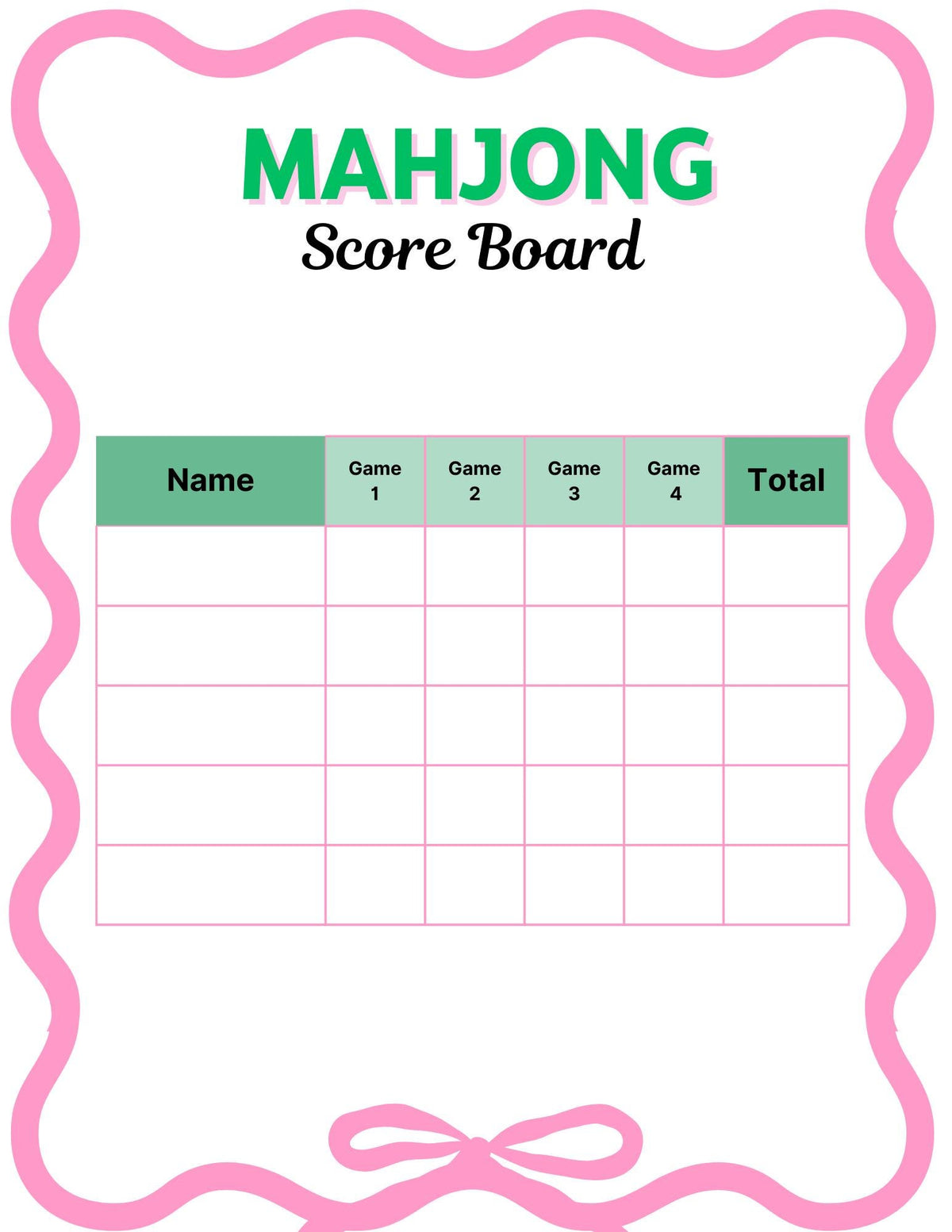 Green and white Mahjong scoreboard