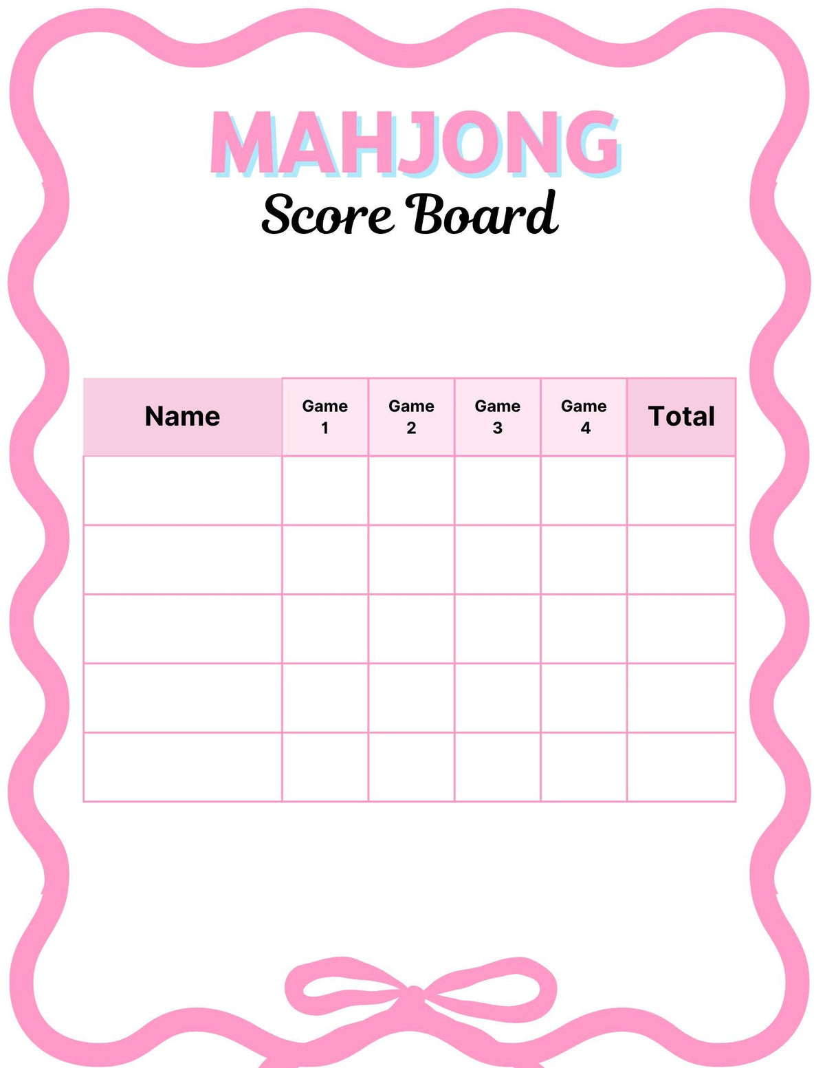 Pink and white Mahjong dry erase scoreboard