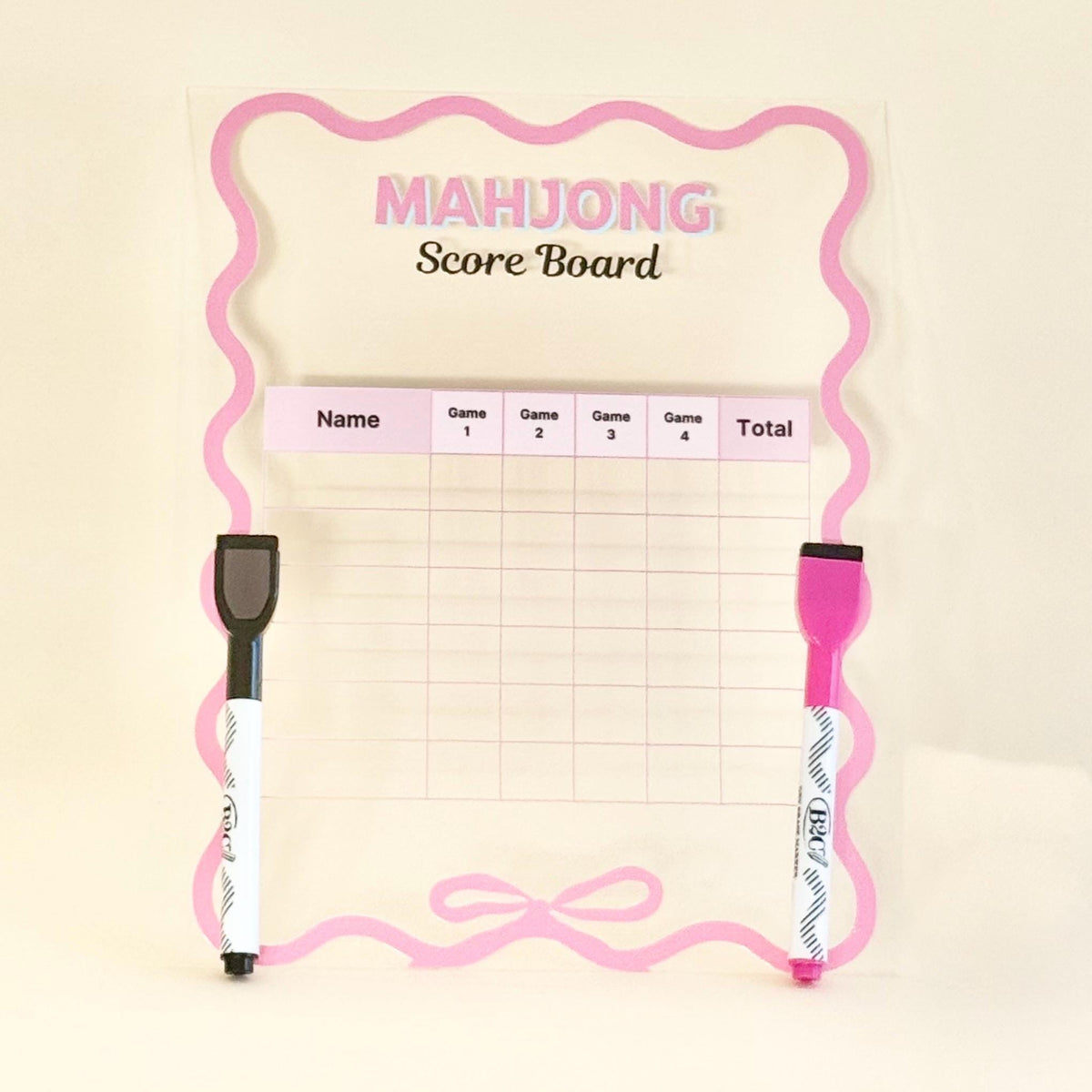 Pink acrylic Mahjong dry-erase board with scalloped border