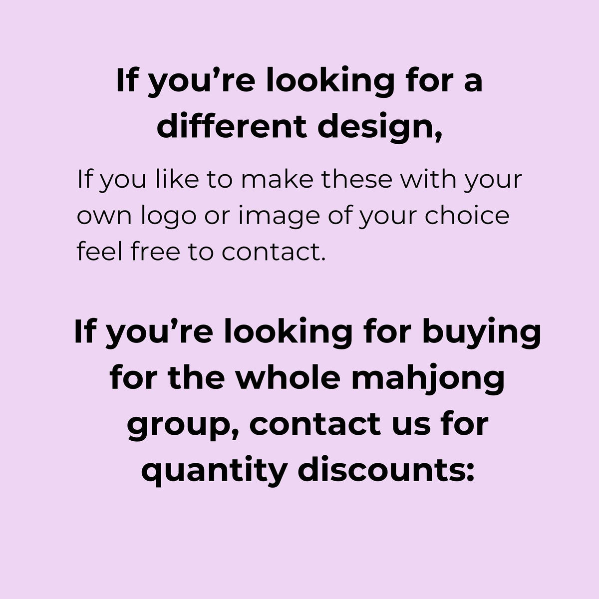 Bulk order information for Mahjong shufflers
