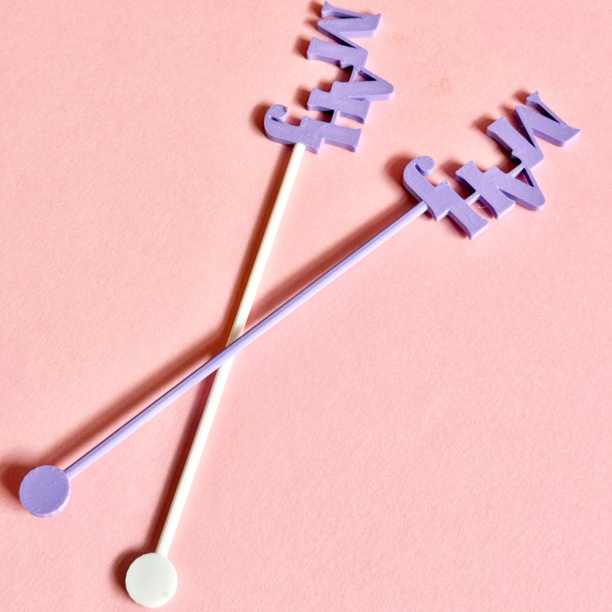 Purple custom word drink stirrers