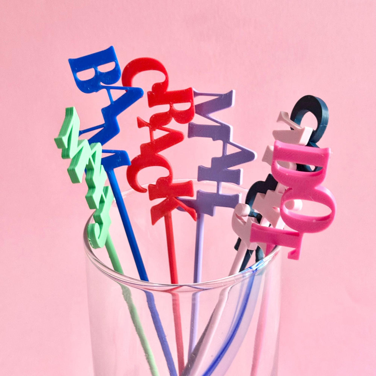 Six colorful Mahjong drink stirrers