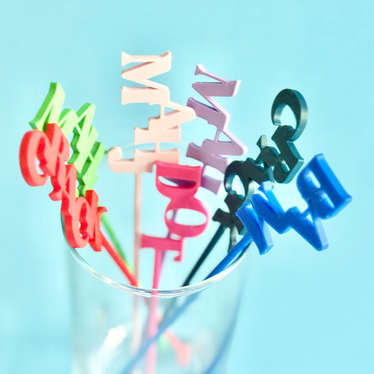 Colorful custom word cocktail stirrers