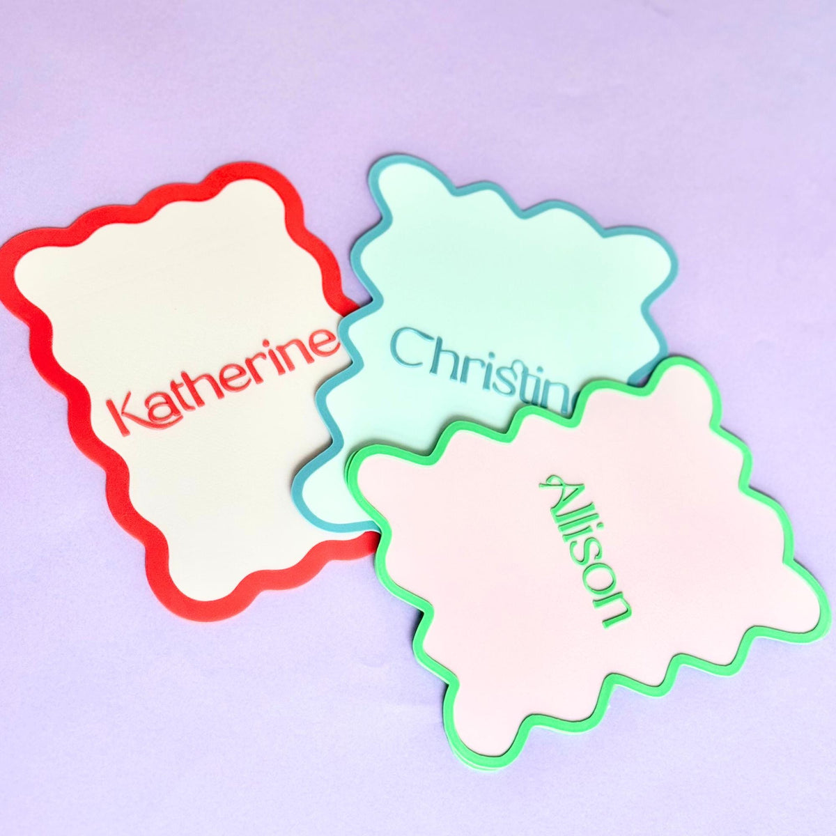 Personalized scalloped Mahjong tile mixers with names