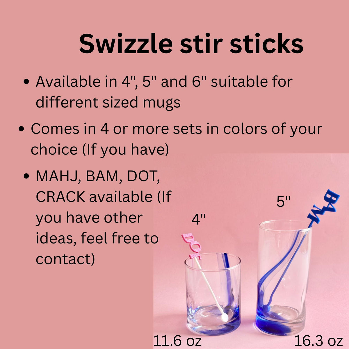 Mahjong swizzle sticks in pink, blue and more