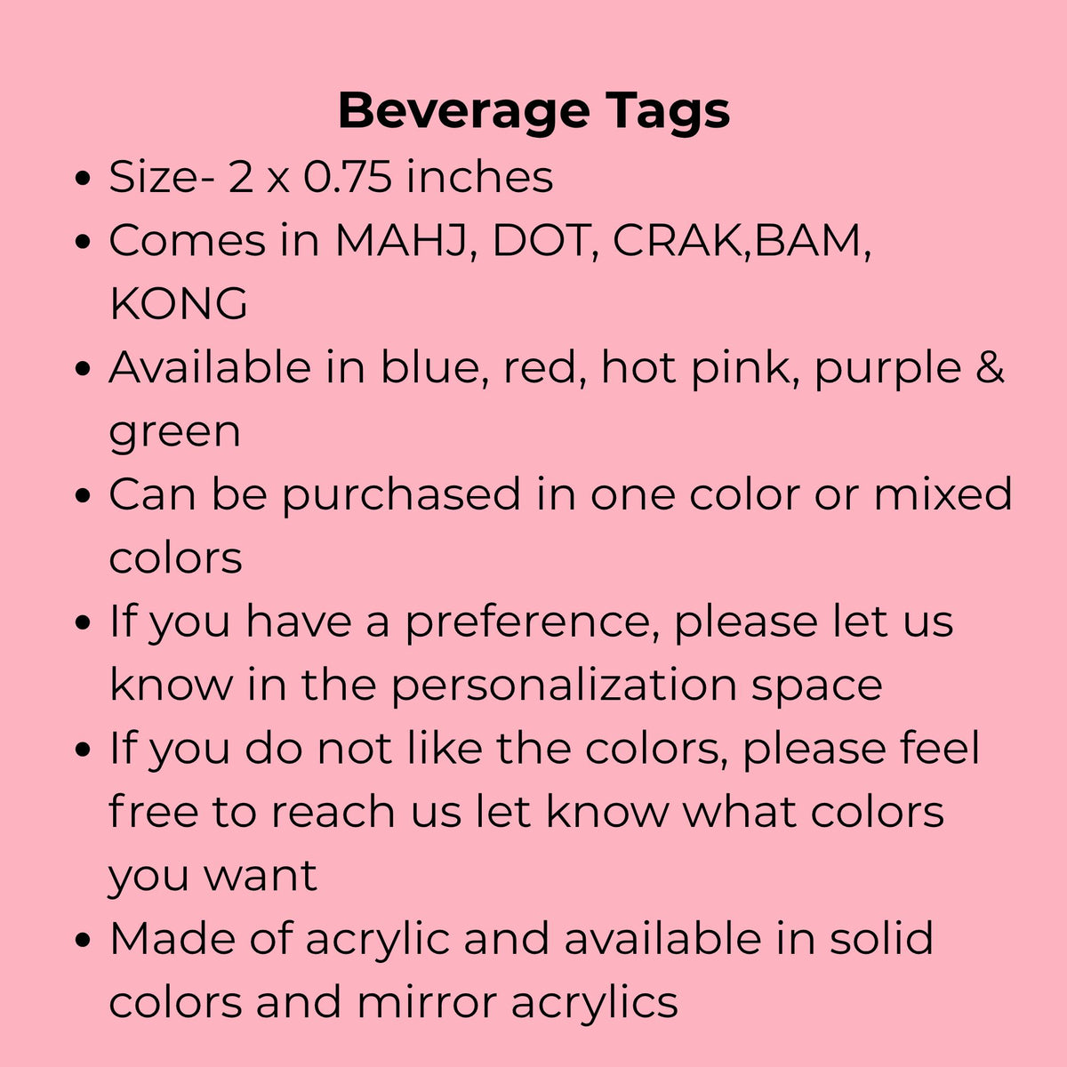 Mahjong beverage tags details