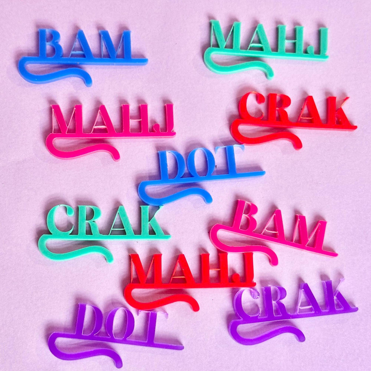 Colorful MAHJ, DOT, CRACK, BAM Mahjong drink tags