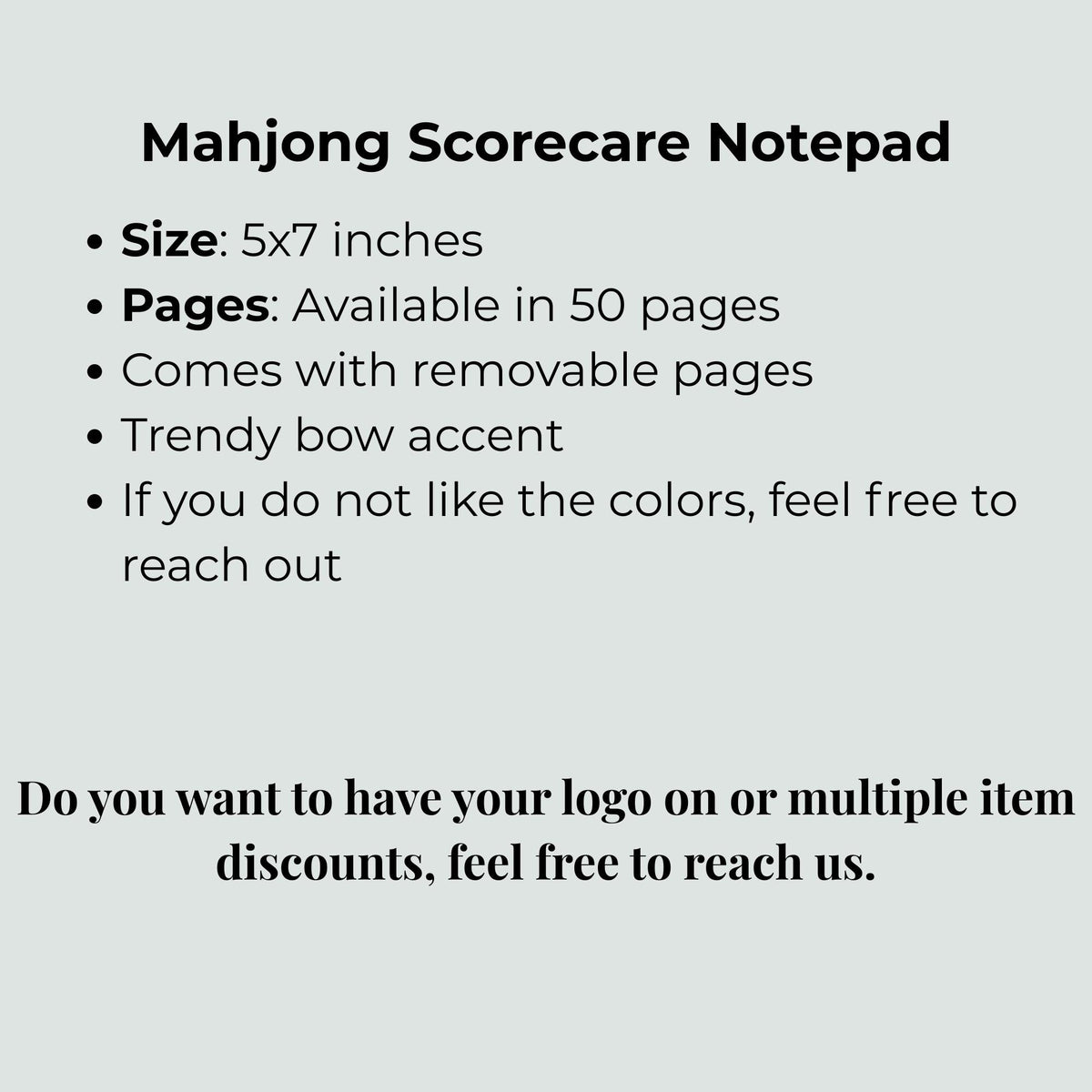 Mahjong scorecard notepad, 5x7 inches, 50 pages