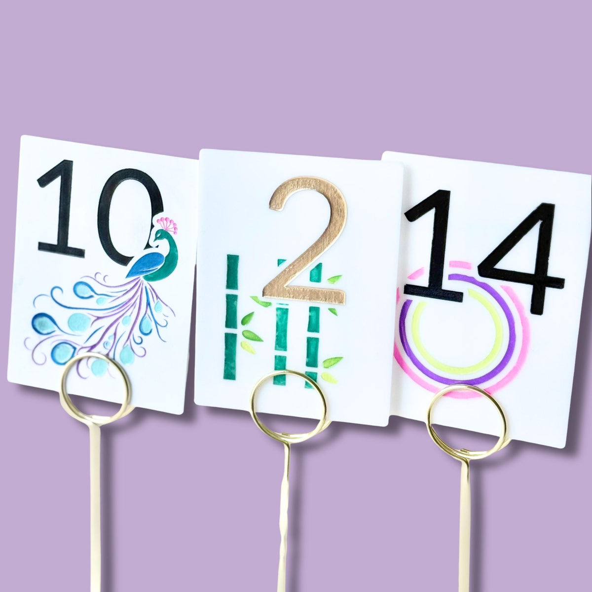 Engraved and hand painted acrylic Mahjong table number signs with gold holders