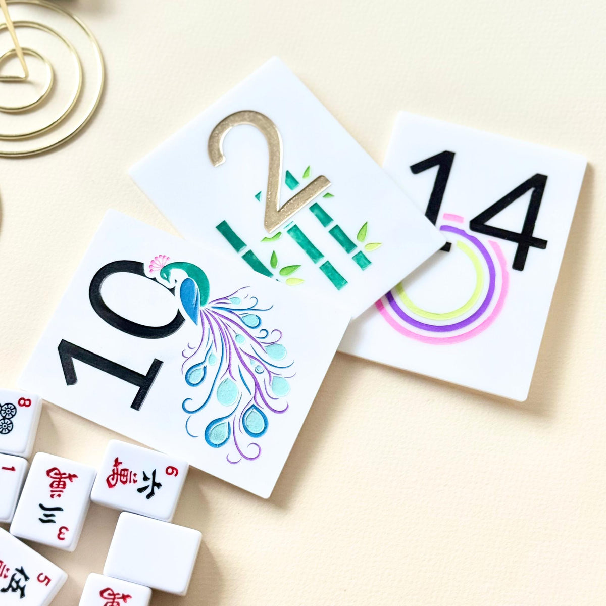 Engraved and painted Mahjong table numbers for tournaments