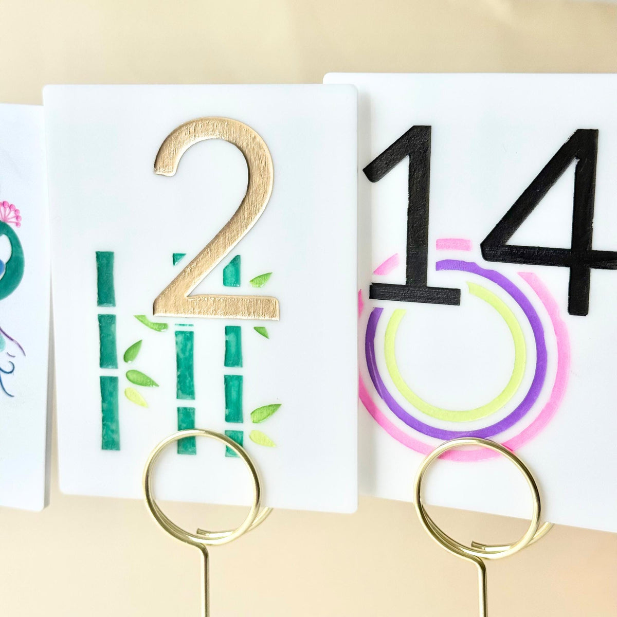 Mahjong table numbers in gold metal holders