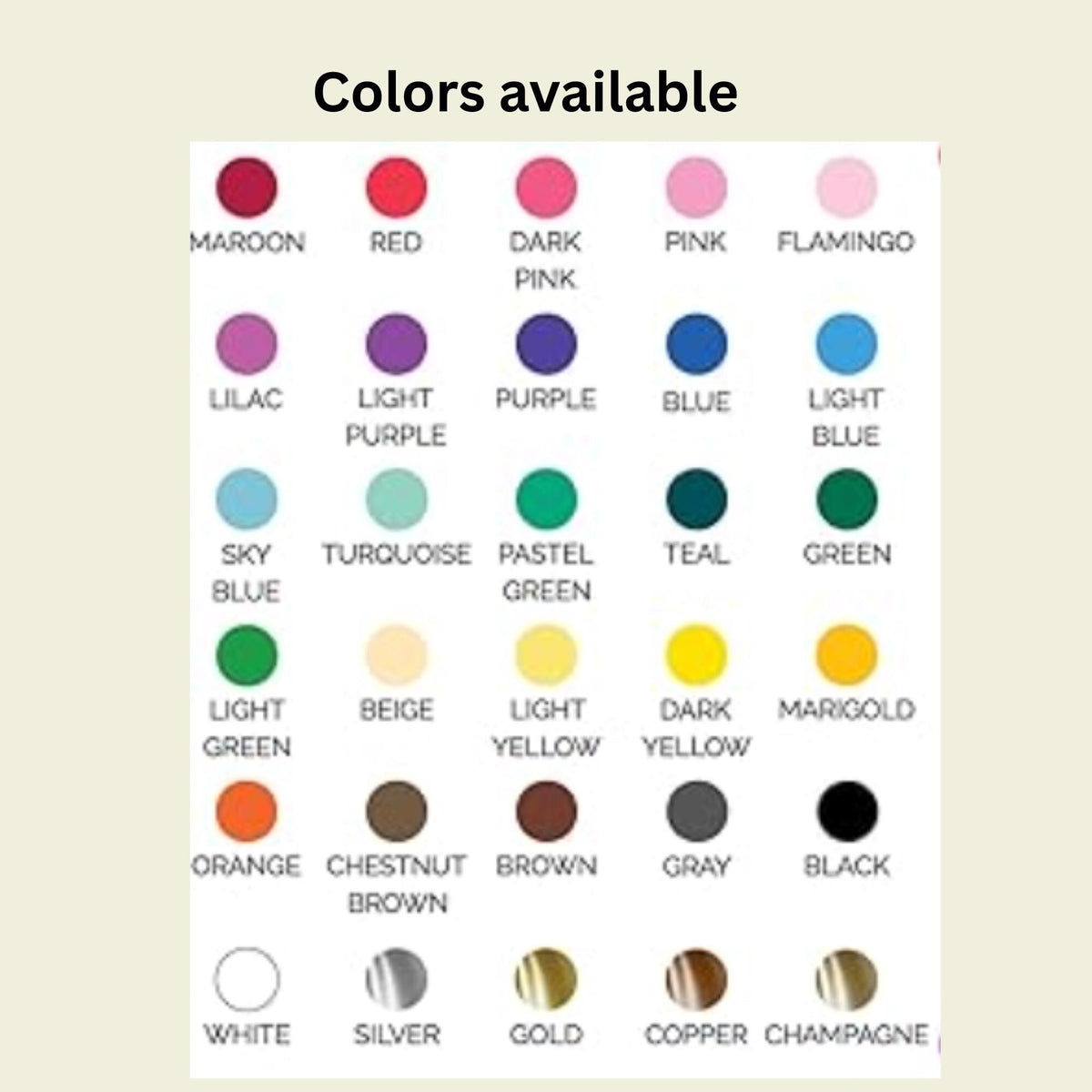 Color chart of available paint fill colors for Mahjong line reader