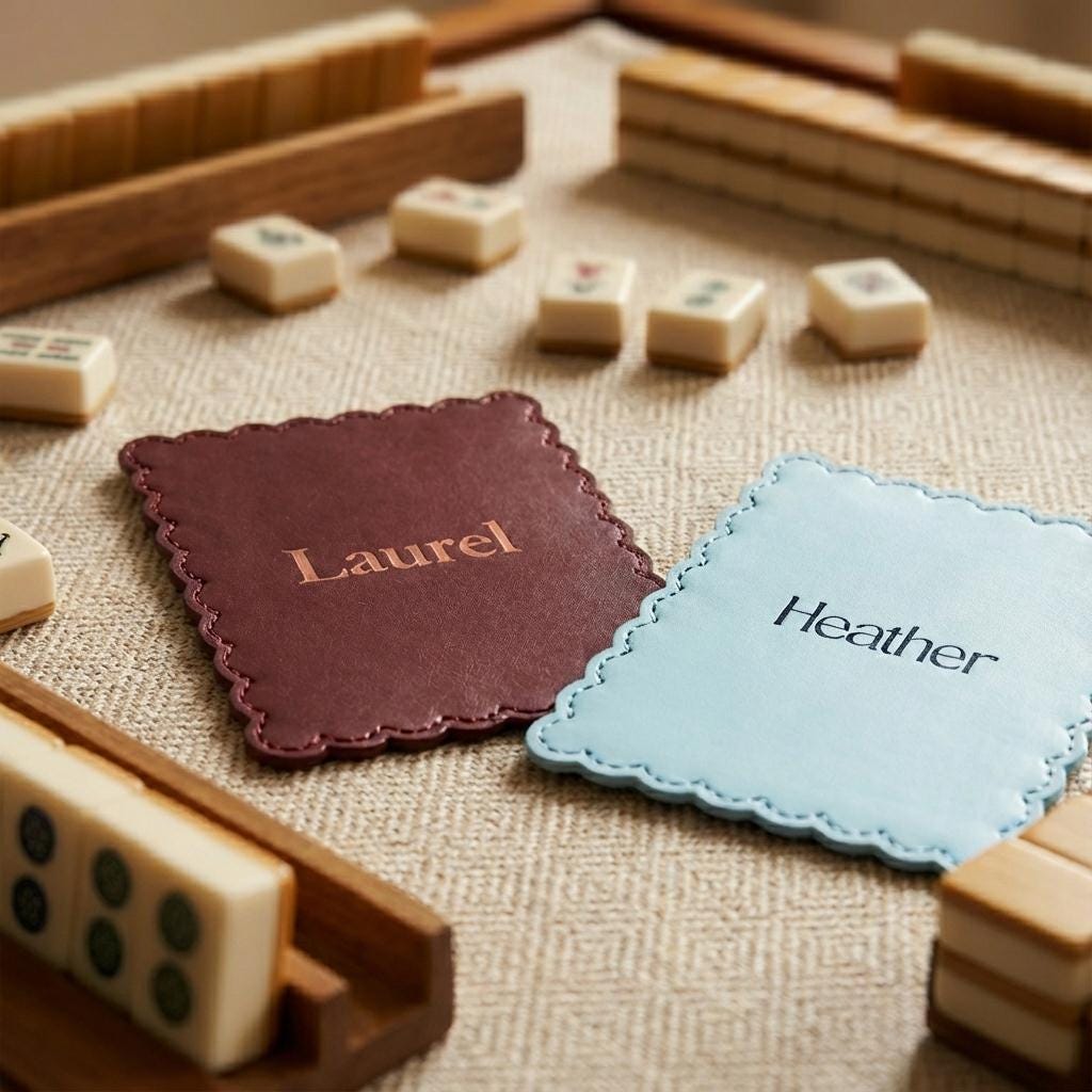 Personalized lace-inspired Mahjong tile shufflers with name