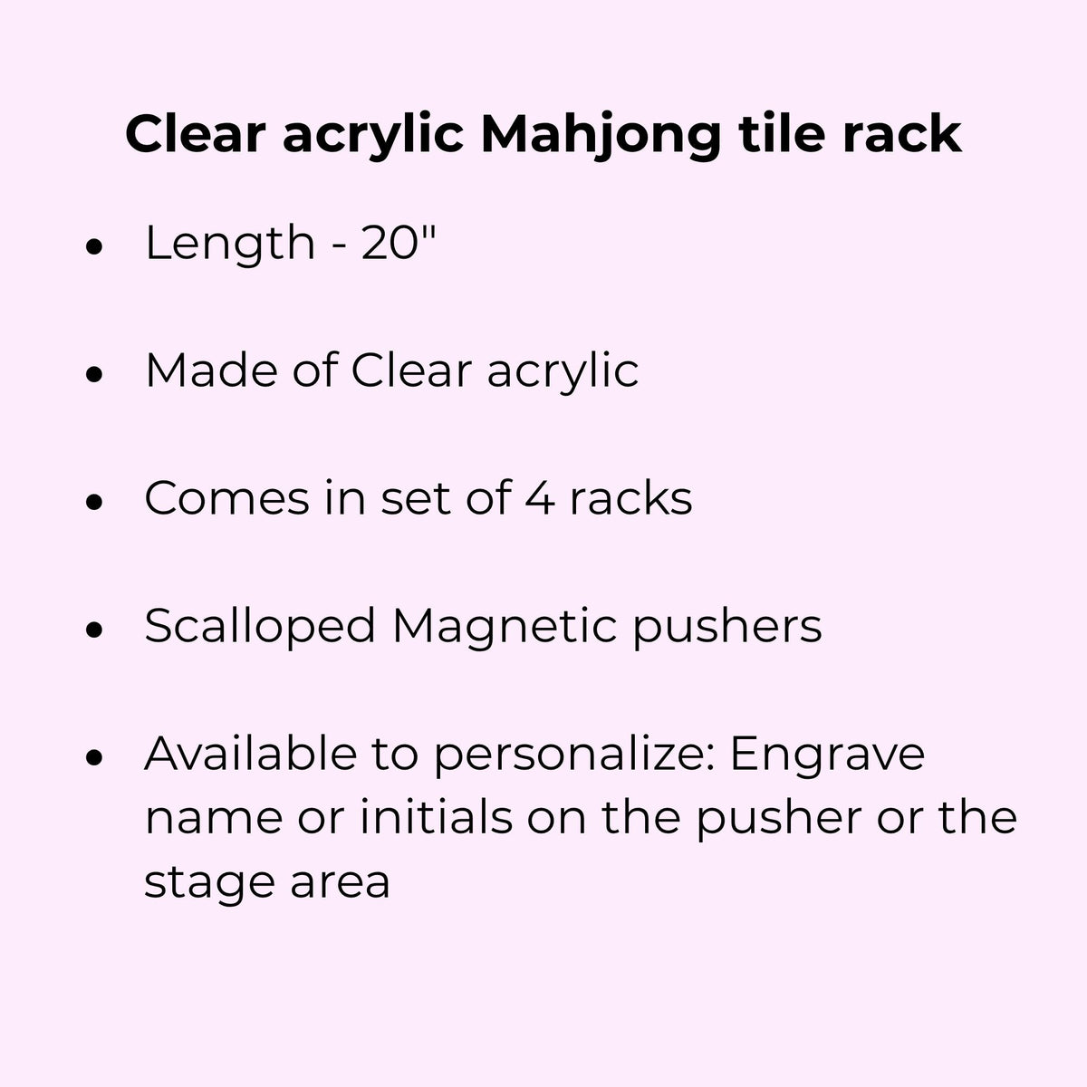 Set of four 20 inch acrylic Mahjong tile racks