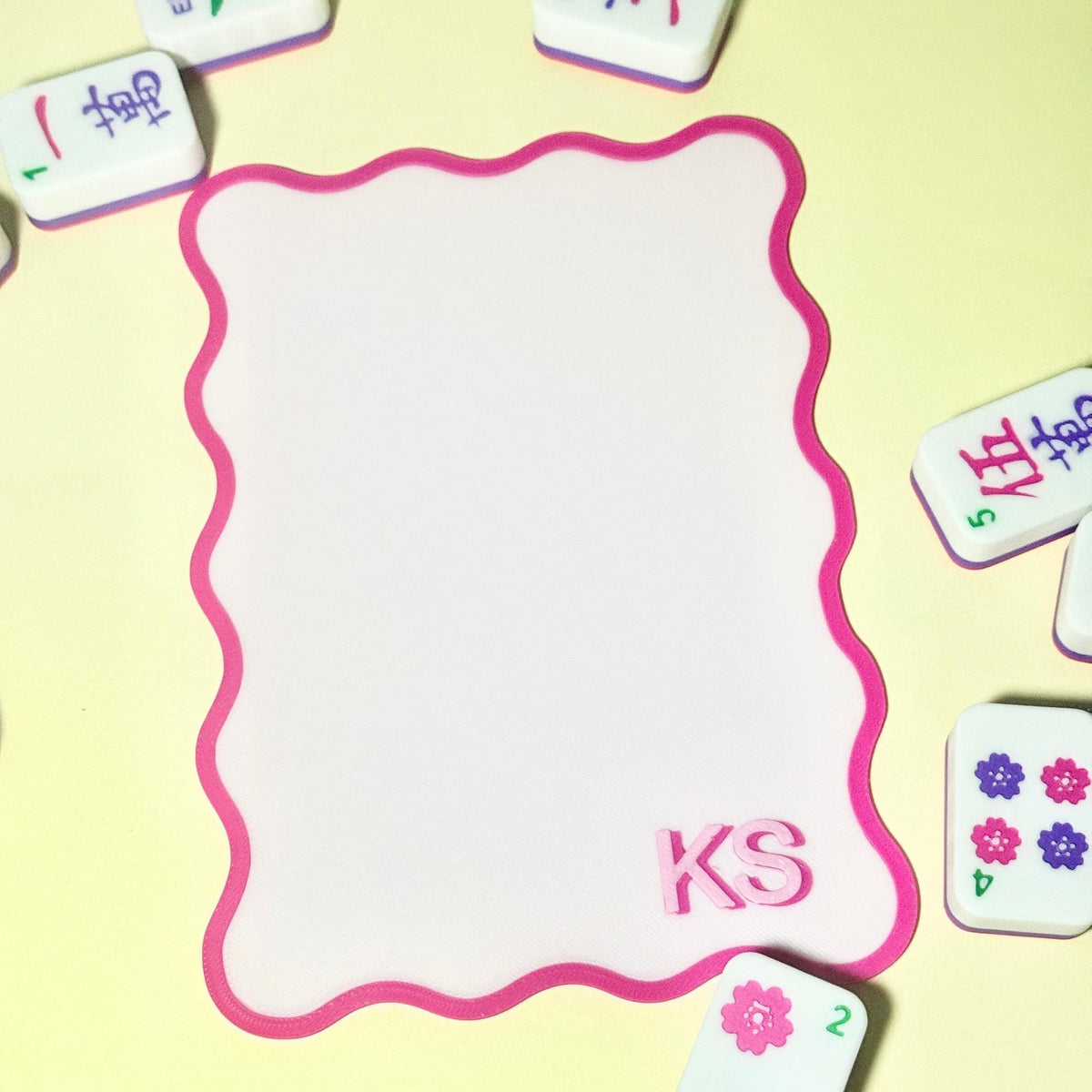 Mahjong tile mixer with shadow lettering monogram