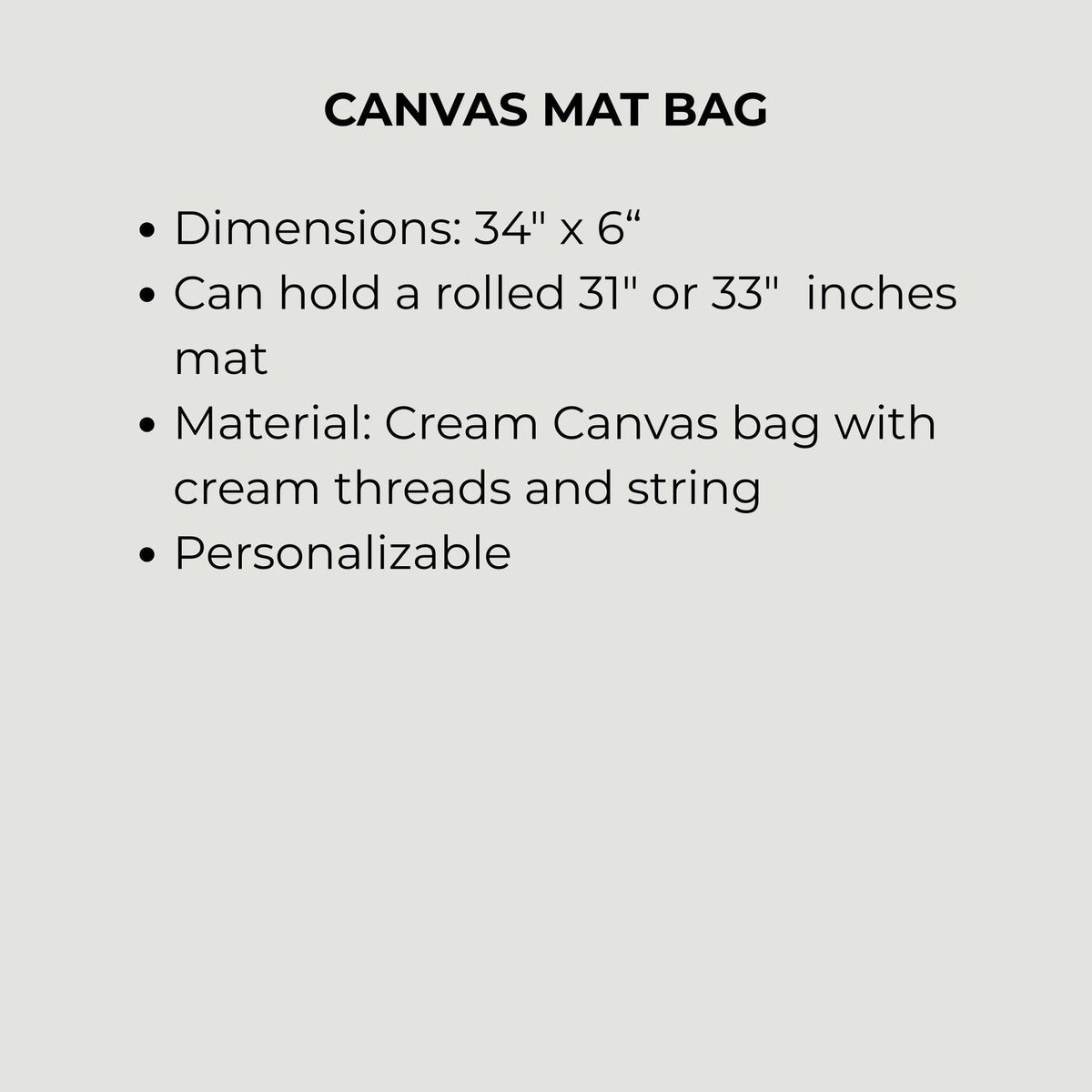Mahjong mat bag dimensions 34 x 6 inches, fits 31 or 33 inch mats