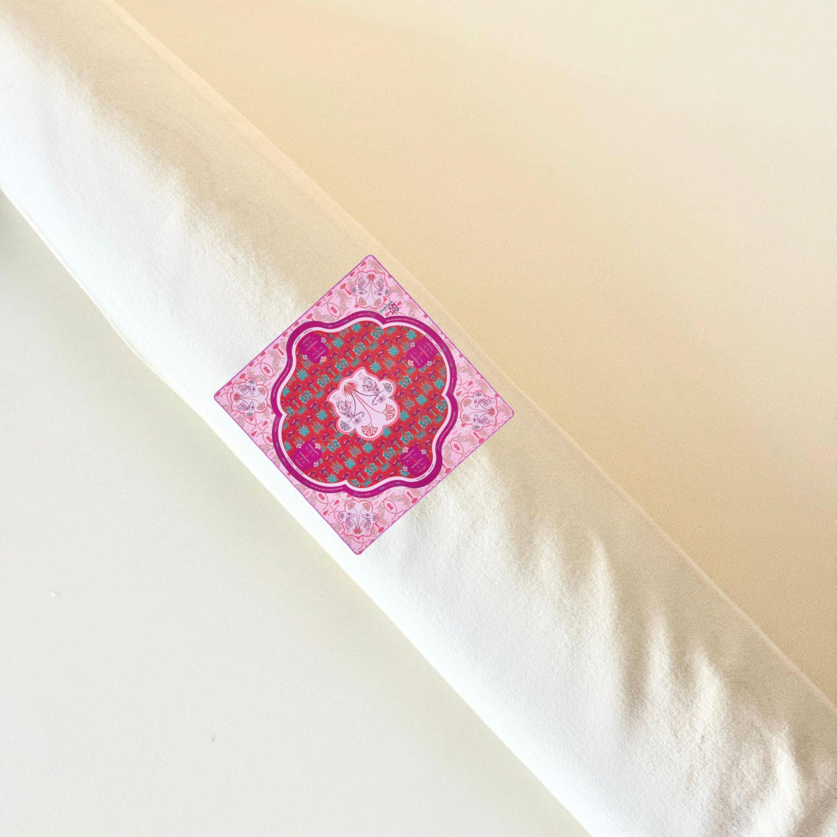 Mahjong mat bag with red and teal floral patch
