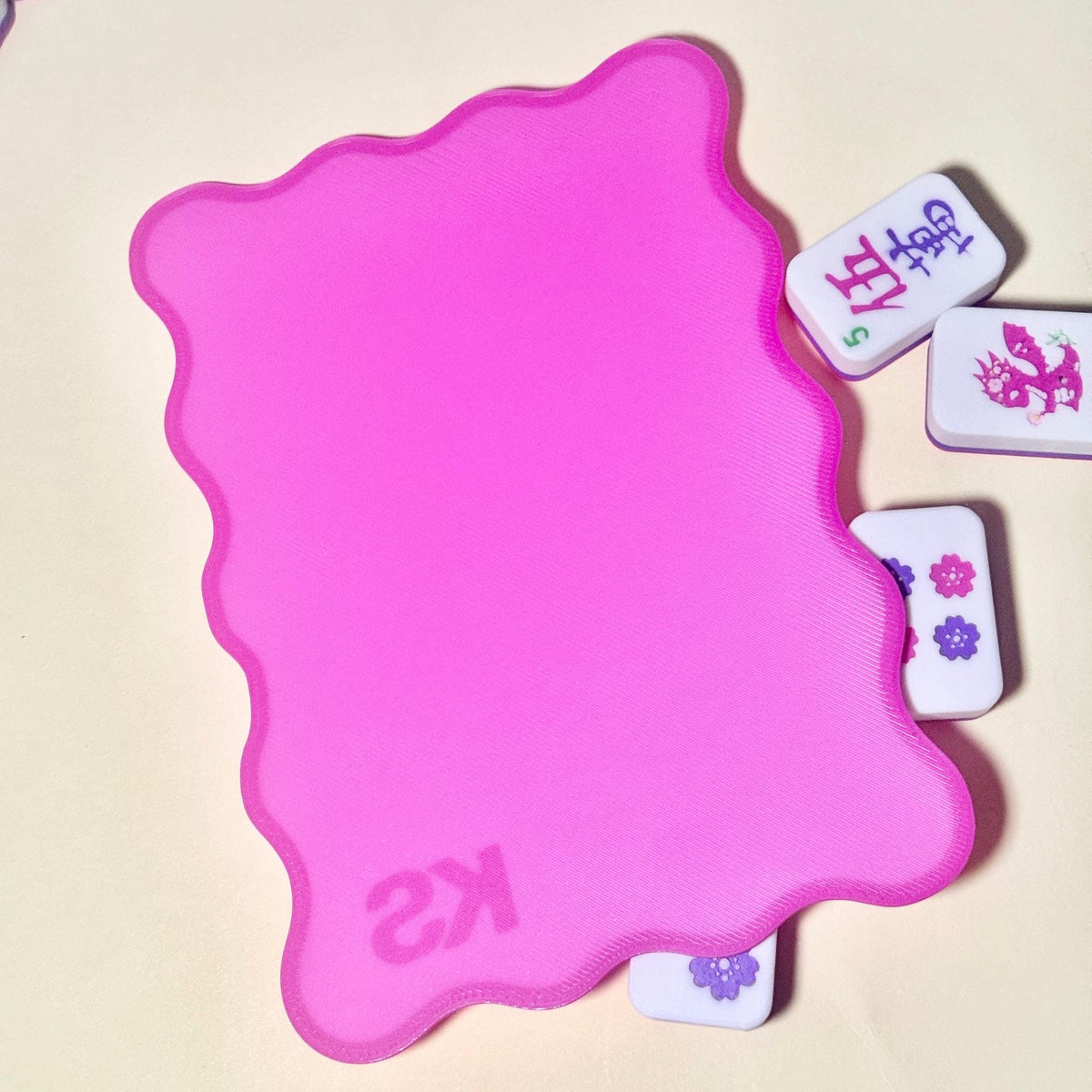 Bright pink scalloped monogram Mahjong shuffler