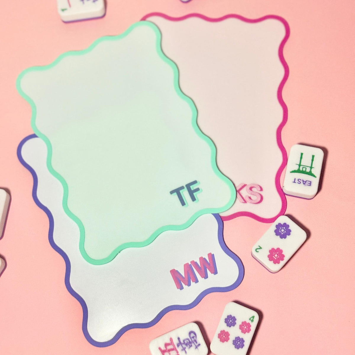 Pastel scalloped monogram Mahjong shufflers