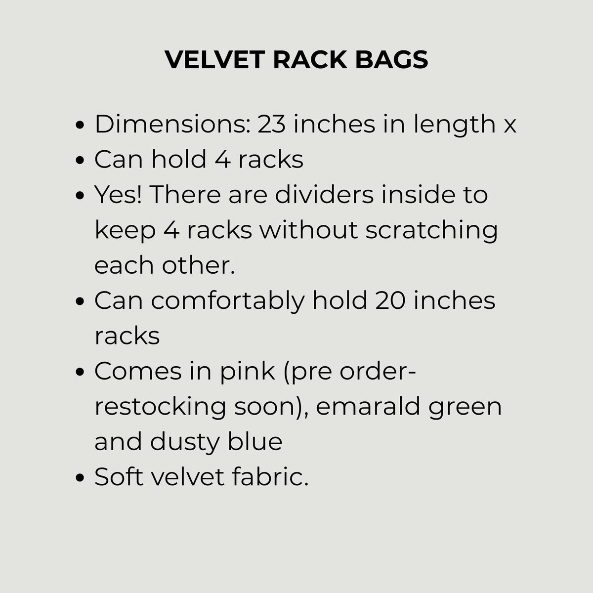 Velvet Mahjong rack bag specifications