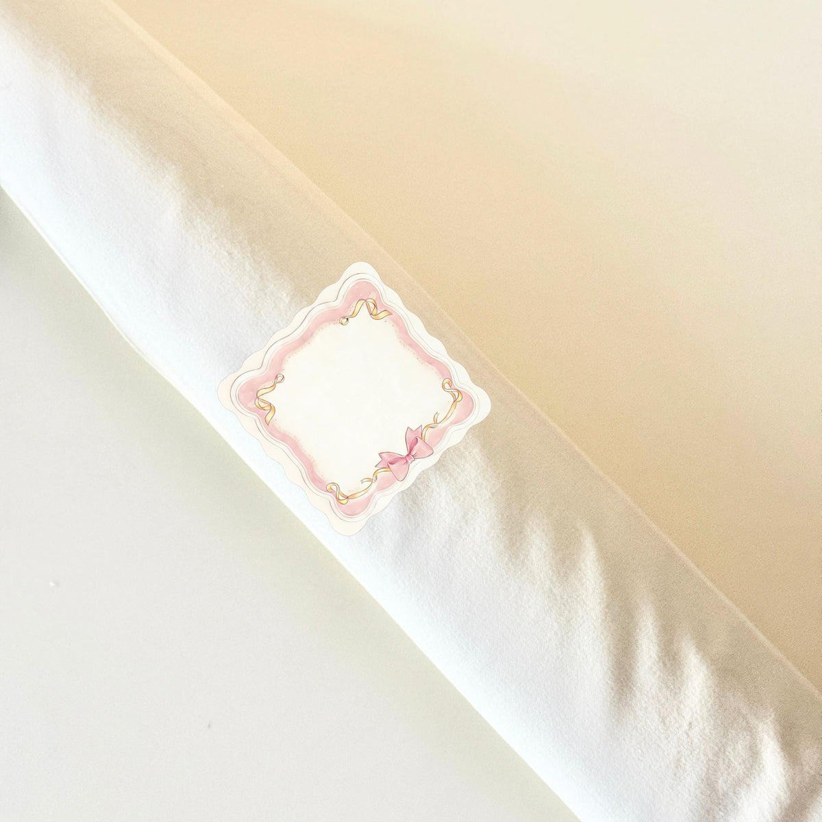 Mahjong mat bag with pink scalloped bow patch