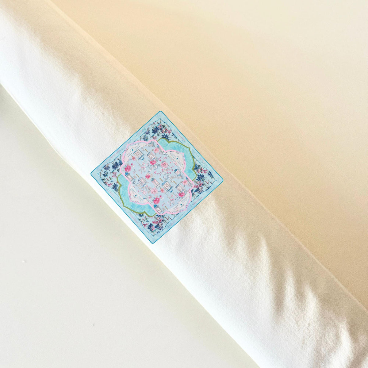 Mahjong mat bag with blue floral custom patch