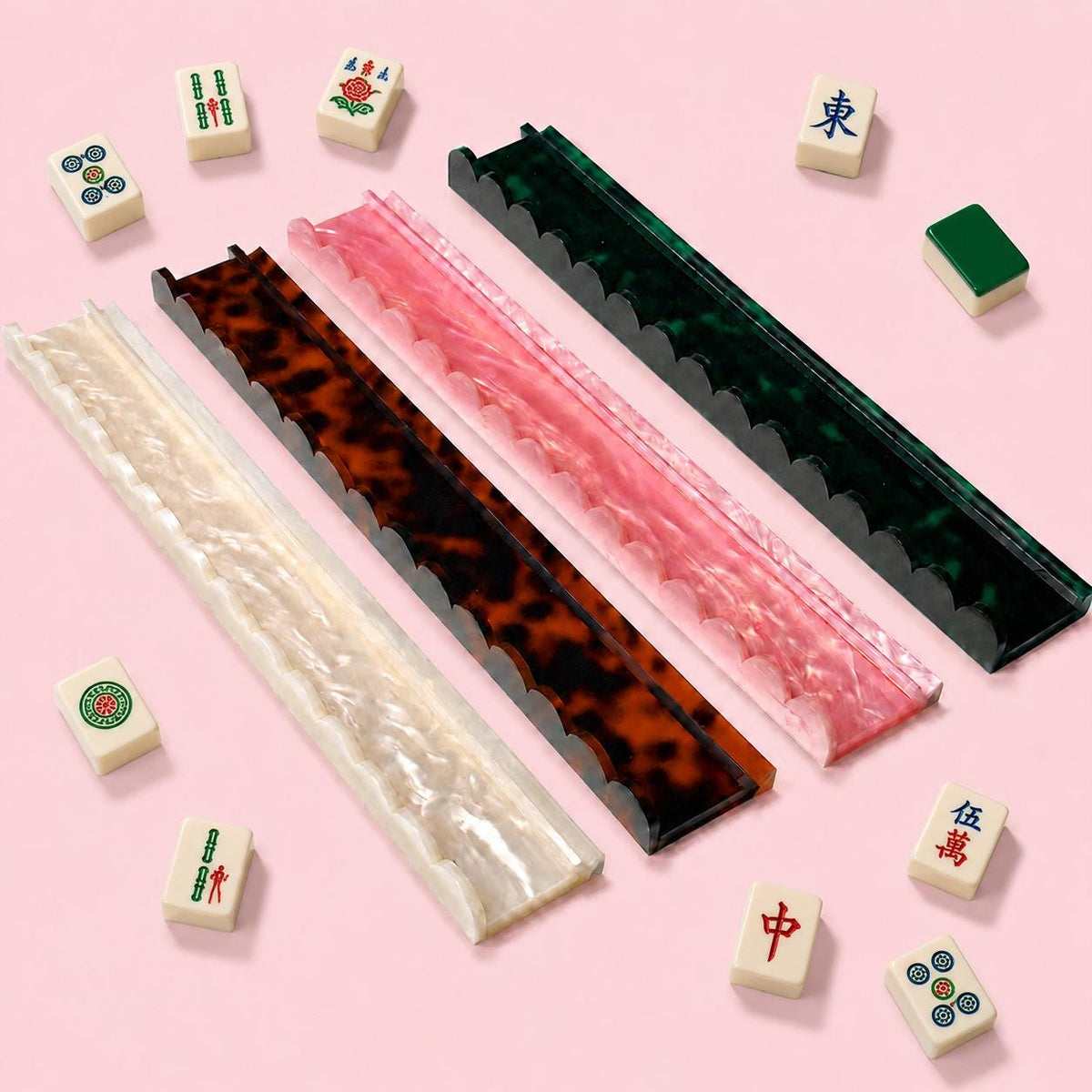Shell and tortoise Mahjong tile rack set