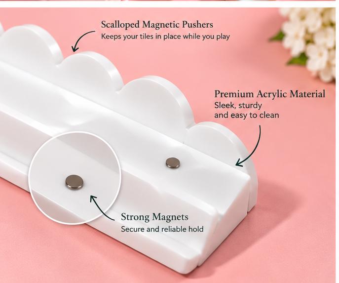 White acrylic Mahjong tile rack with scalloped top edge