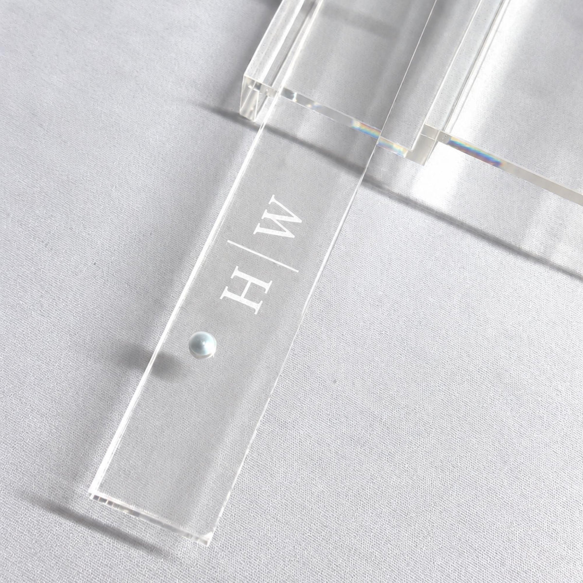 Laser engraved monogram on clear acrylic Mahjong pusher