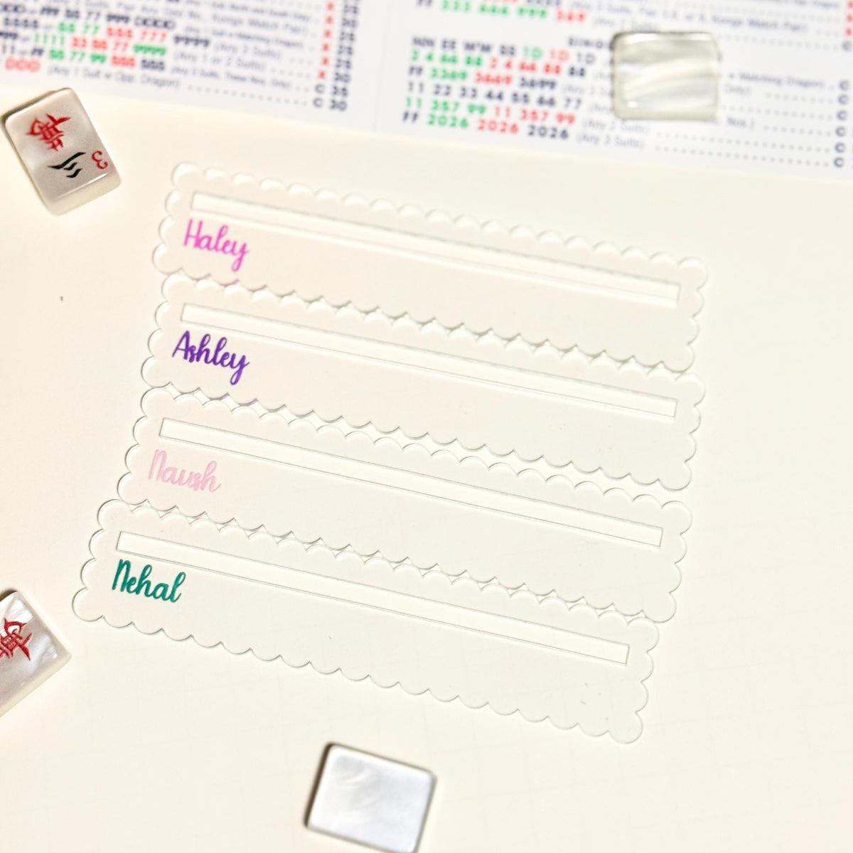Clear personalized mahjong line finders with scalloped edges